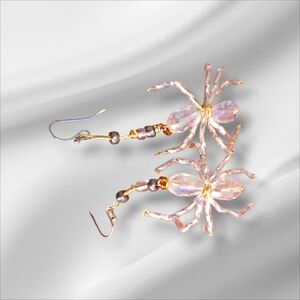Chic Gold and Pink Crystal Spider Earrings